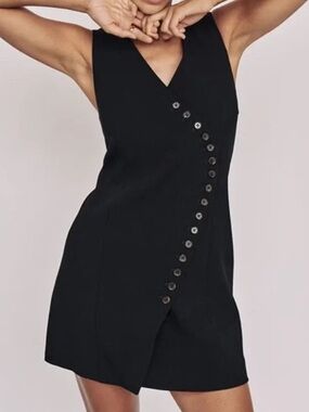 DISSH Celine asymmetrical button v-neck dress
